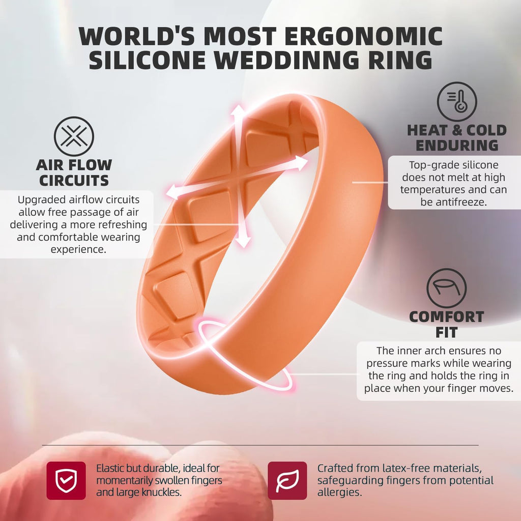 Women'S Engagement Rings, Silicone Inner Arc Ergonomic Breathable Design with Half Sizes, Rubber Wedding Band Rings，5.5Mm Wide-2Mm Thick