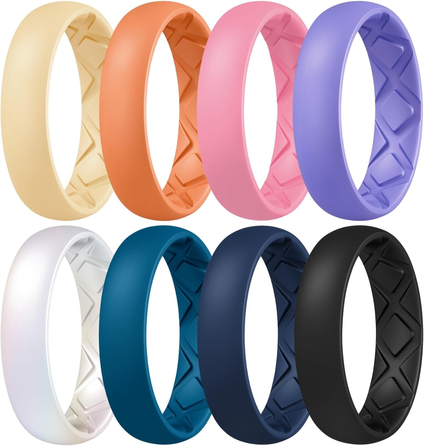 Women'S Engagement Rings, Silicone Inner Arc Ergonomic Breathable Design with Half Sizes, Rubber Wedding Band Rings，5.5Mm Wide-2Mm Thick